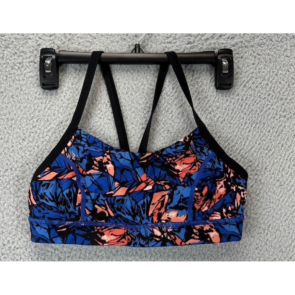 Lululemon Sports Bra Womens 6 Free to Be Blue Geometric Strappy Activewear
